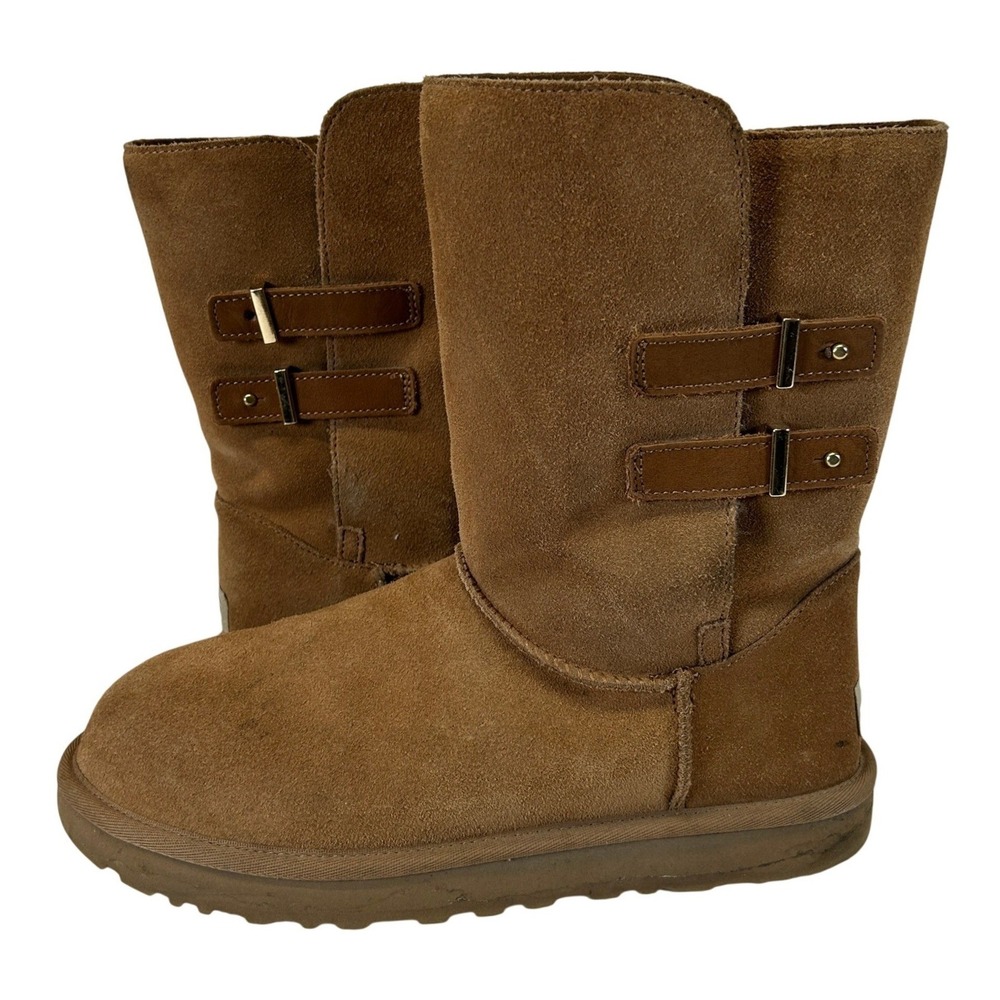 UGG W Bailey Belted Chestnut Suede Sheepskin Boots 1166750 Womens 9